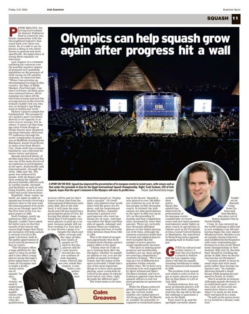 Irish Squash CEO hopeful Olympic inclusion will sustain revival in game’s fortunes – Irish Examiner