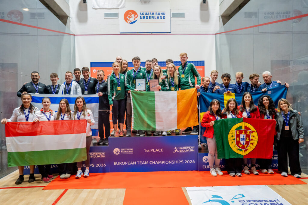 The Ireland teams on the podium at the European Championships 2026
